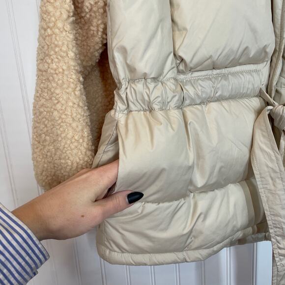 QED London Teddy Puffer Jacket Size 12 Beige Tie Waist Outdoor Warm - Picture 7 of 11
